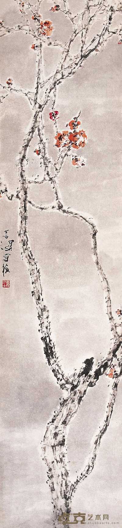 杨善深  雪梅图 立轴 120×28cm